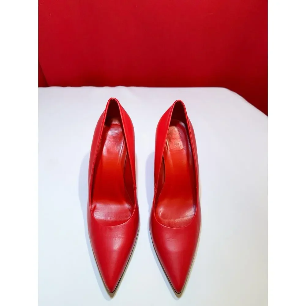 Sz 40 US 8.5 Italy Pumps Sheepskin Red 8 Yoox Wedge Pointed Toe Geometric Heel